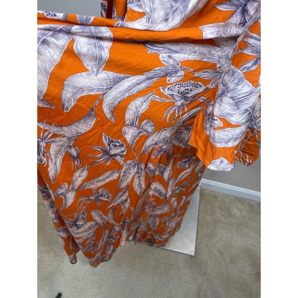 Alexis Randi One Shoulder Floral Maldives Orange Long Sleeve Maxi Dress Size XL - Picture 9 of 14
